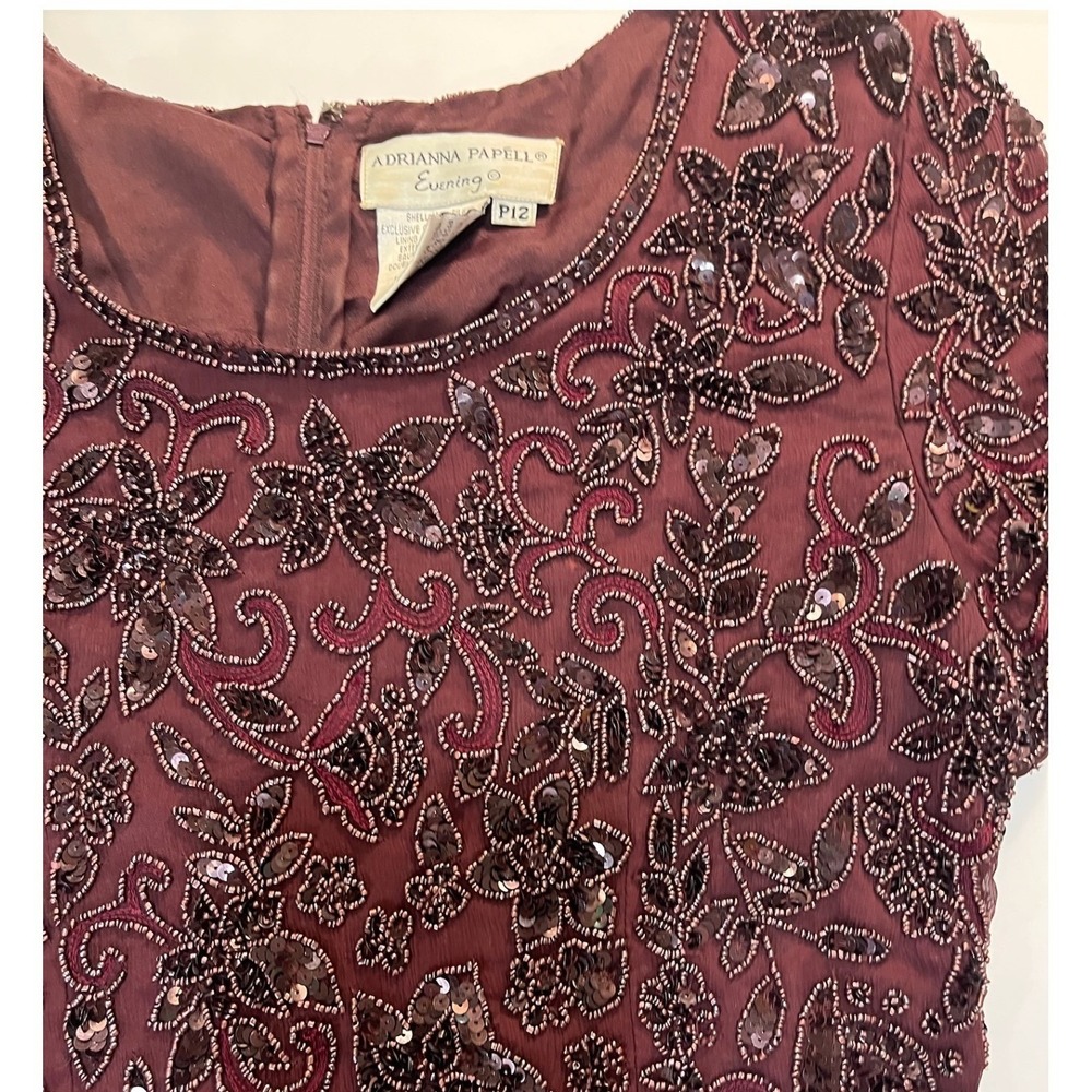 Adrianna Papell Evening Silk Beaded Sequin Floral Top P12 Vintage Mob Wife Gala - Picture 5 of 8